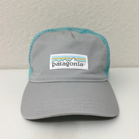 PATAGONIA Spellout Patch Mesh Lo-Pro Trucker Hat Unisex Gray Teal Snapback - Picture 6 of 10